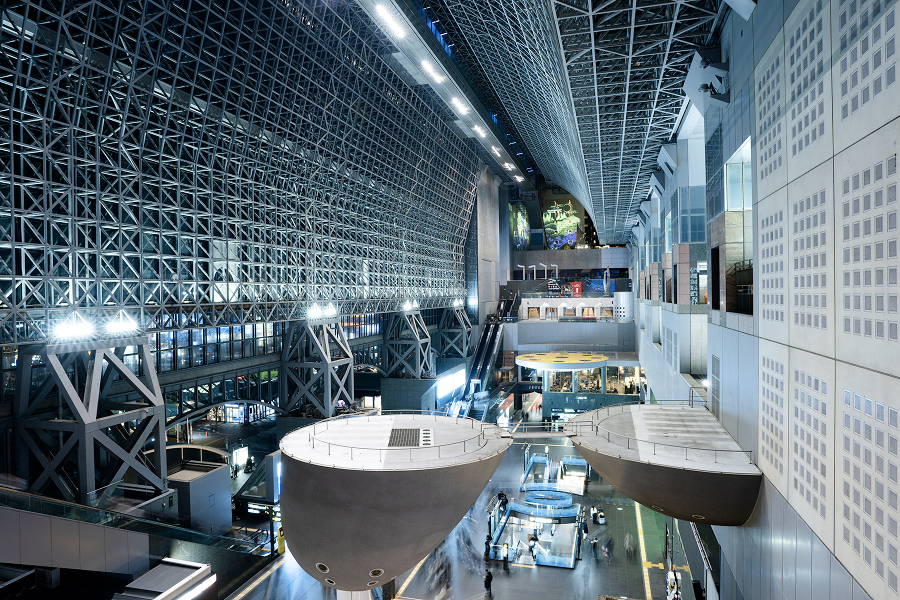 A view of the atrium overlooking the concourse of Kyoto Station Building.