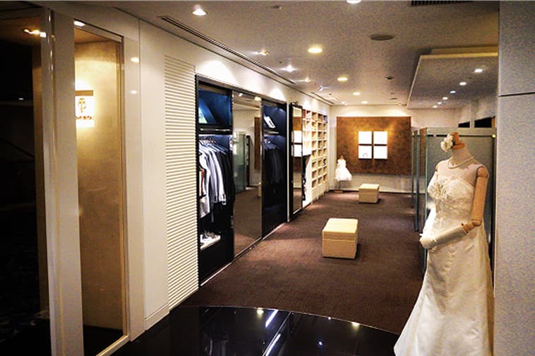 Interior view of the wedding salon, which features a costume display and consultation space.