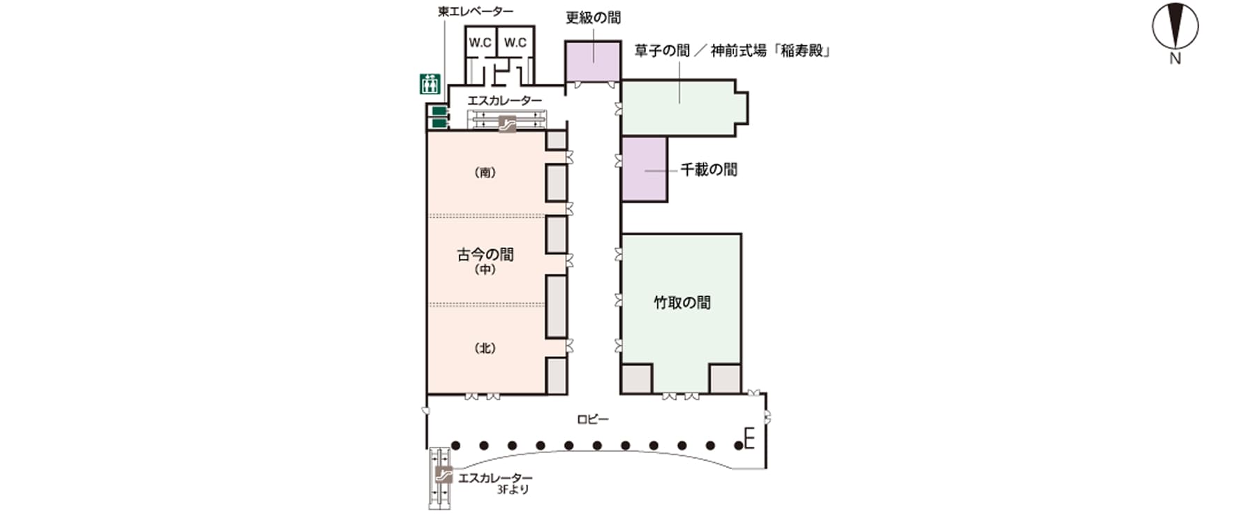 This is a floor map of the 5th floor of Hotel Granvia Kyoto. Multiple banquet halls and Conference Rooms are located here.