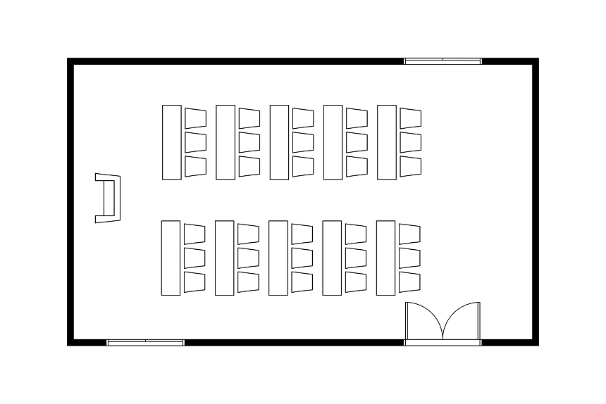 A layout diagram of Conference Rooms set up in School style.