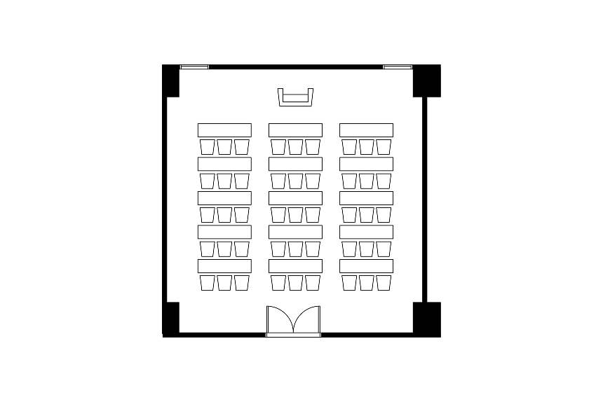 A layout diagram of Conference Rooms set up in School style.
