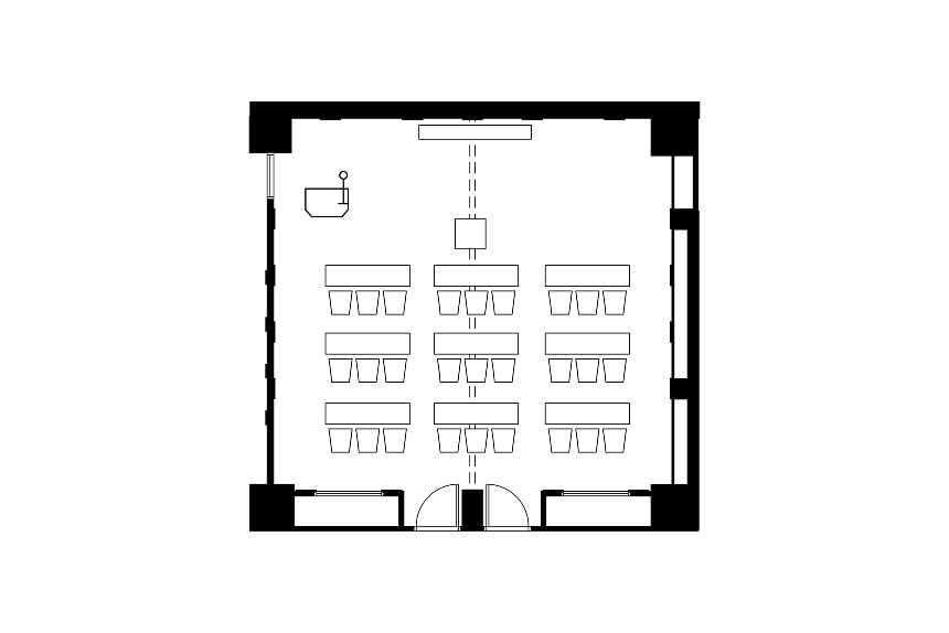A layout diagram of Conference Rooms set up in School style.