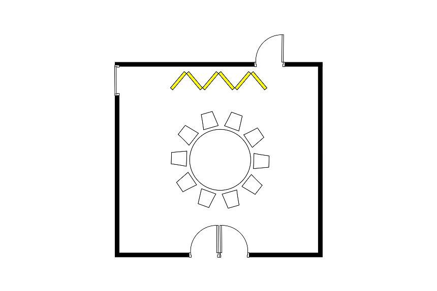 A layout diagram of a banquet hall with one round table.