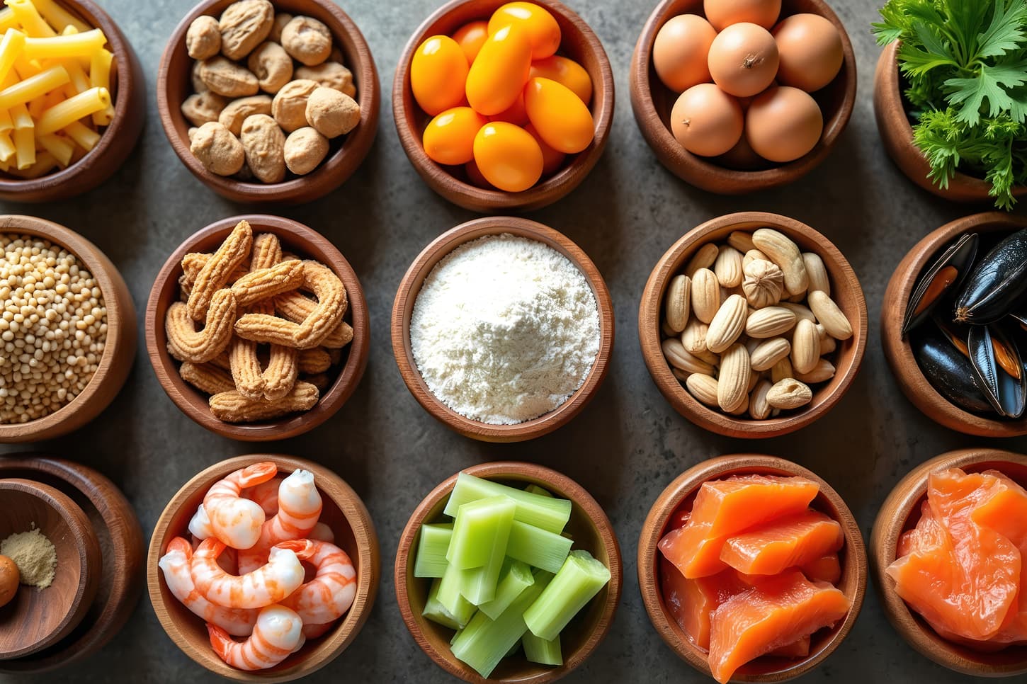 Display of various ingredients before cooking