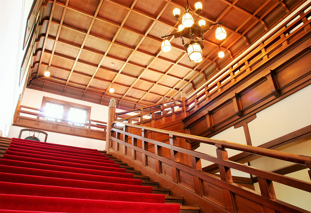 Photo: Grand staircase with red carpet