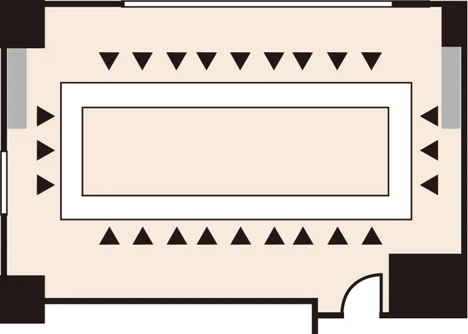 ロの字形式に設営された会議室のレイアウト図